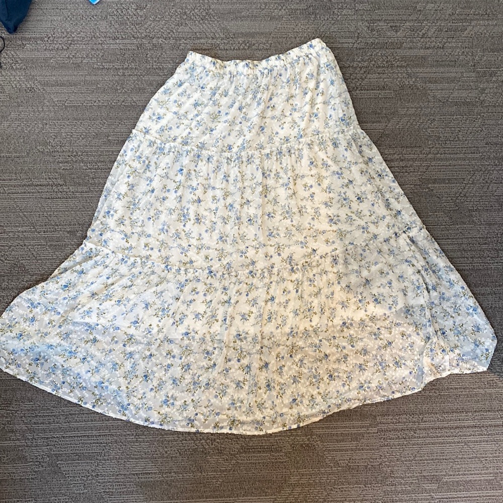 White MIDI Skirt with Blue floral design